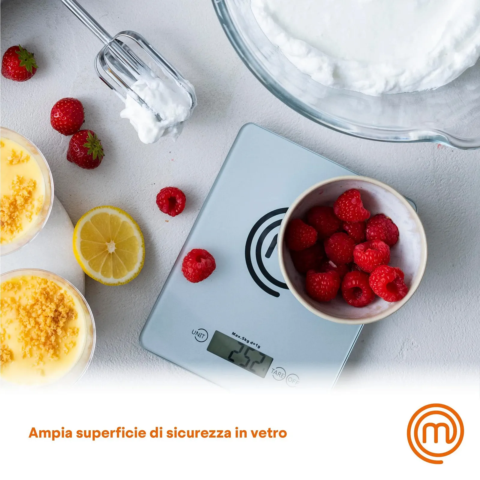 Цифрові кухонні ваги MasterChef 5 кг загартоване скло Сріблясті, фото №4