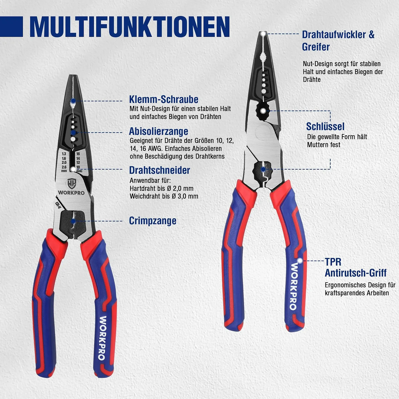 Плоскогубцы WORKPRO Длинногубцы 195 мм Плоскогубцы многофункциональные Cr-V сталь Кусачки для проволоки для зачистки кабеля Резка для DIY, профессионалов, DIY, ремонта, фото №5 Плоскогубцы WORKPRO Длинногубцы 195 мм Плоскогубцы многофункциональные Cr-V сталь Кусачки для проволоки для зачистки кабеля Резка для DIY, профессионалов, DIY, ремонта, фото №5