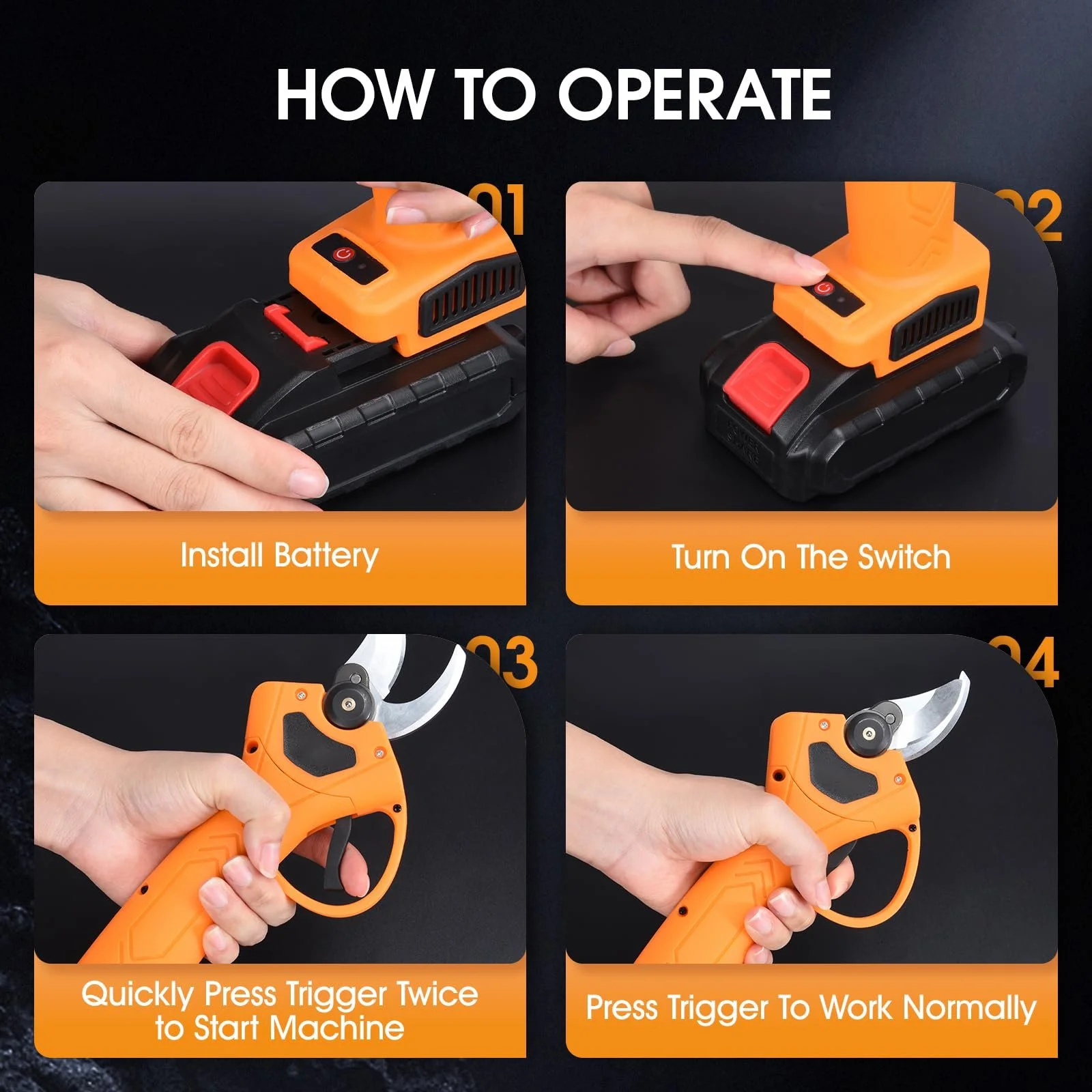 Секатор акумуляторний XIAZIR 30 мм 21 V 2000 mAh з набором змінних лез, фото №6