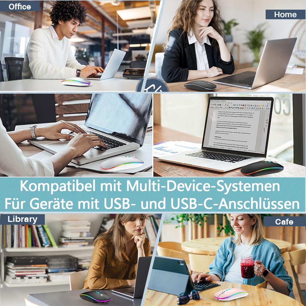 Мышь Беспроводная Светодиодная с 2.4GHz USB/USB-C Двойным Приемником DPI и Кнопкой Назад, фото №7