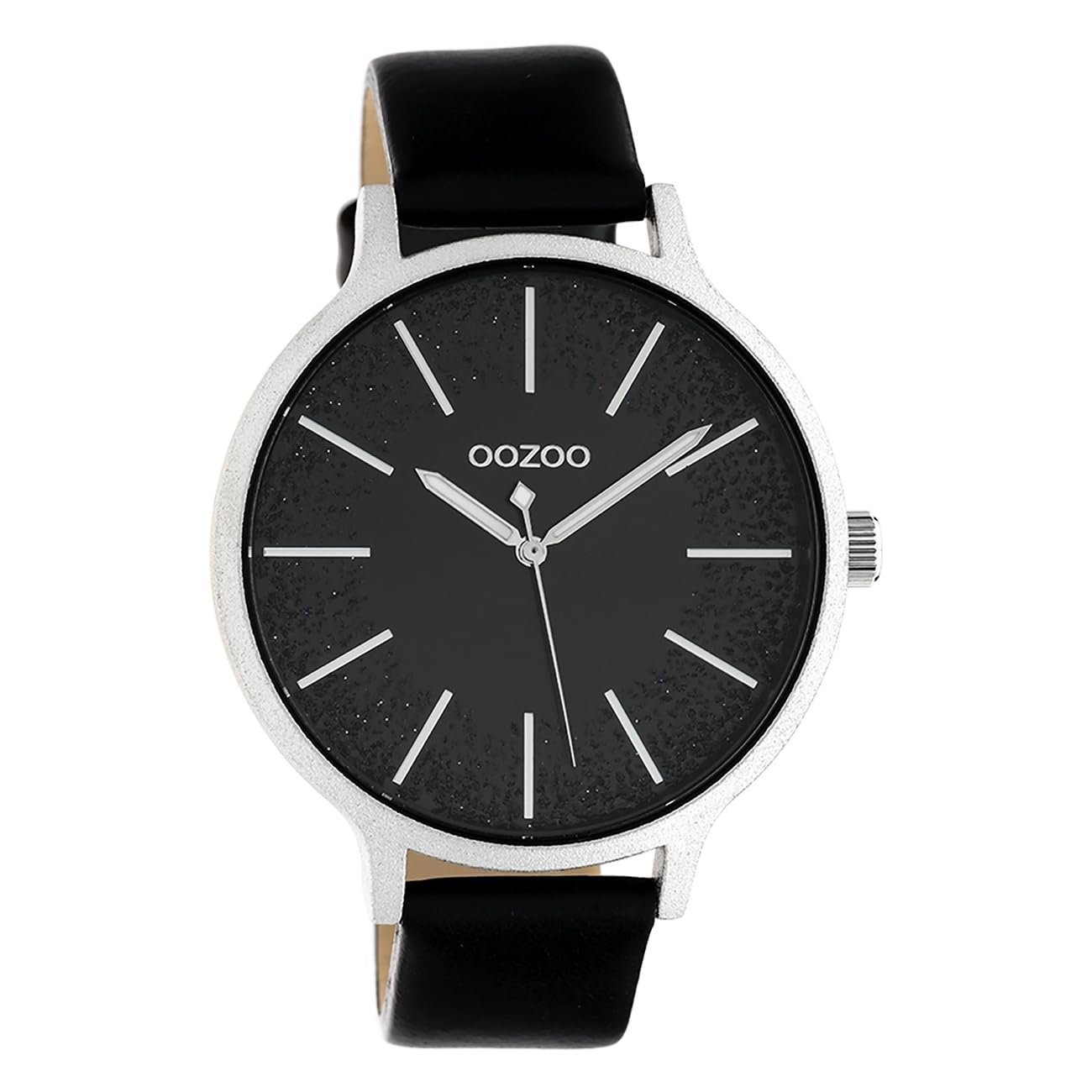 Женские часы Oozoo C10569 Ремешок кожаный 45 мм Черный/Блестки, серебристый/черный, фото №1