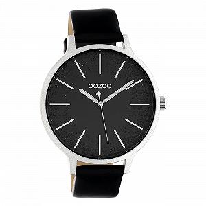 Женские часы Oozoo C10569 Ремешок кожаный 45 мм Черный/Блестки, серебристый/черный - Фото 1