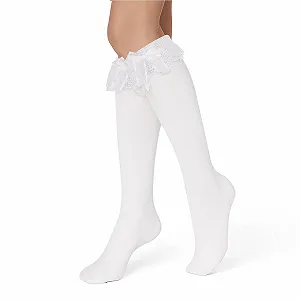 Носки Lolita Lusofie Белые милые кружевные носки с оборками для девочек, женские носки-гольфы с бантом и оборками, носки с оборками Loli для девочек, белые носки-гольфы с бантом для детей, белые - Фото 1