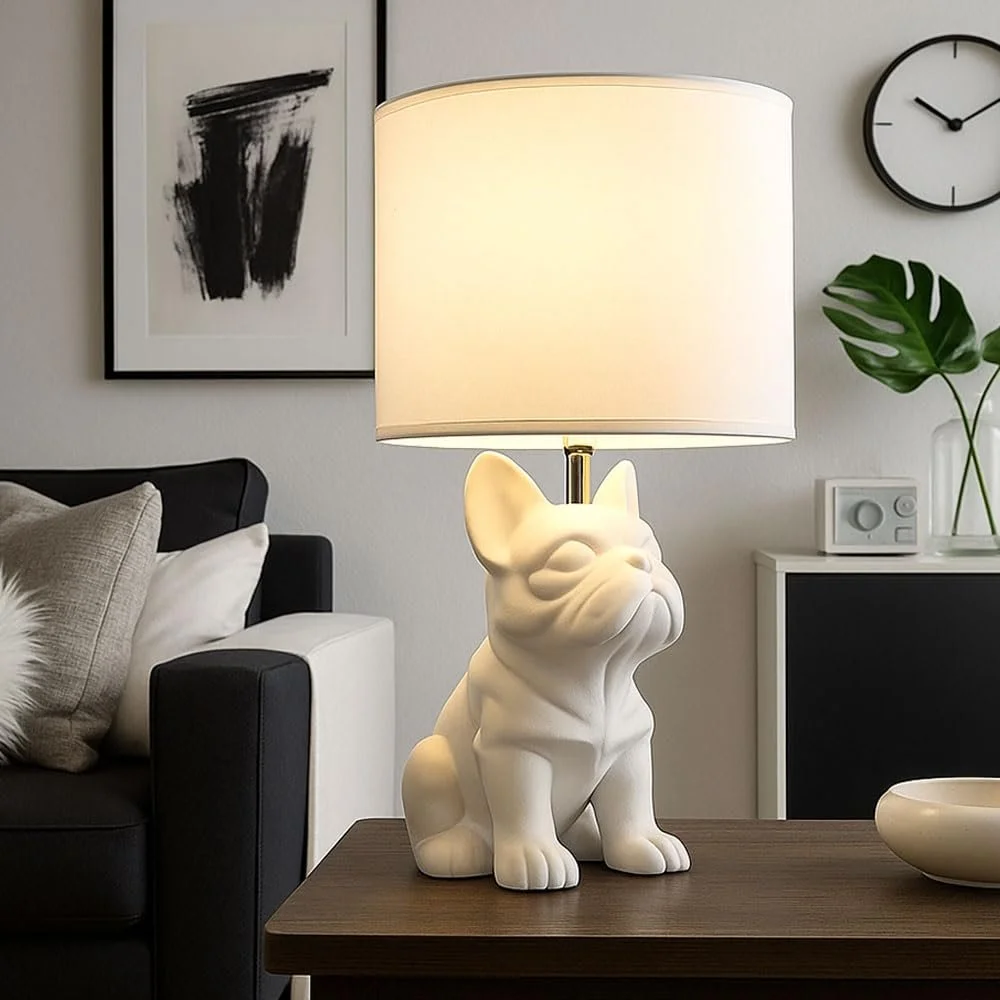 Светодиодная настольная лампа GLOBO French Bulldog керамика текстиль 10.5 Вт 1055 лм Белая, фото №5