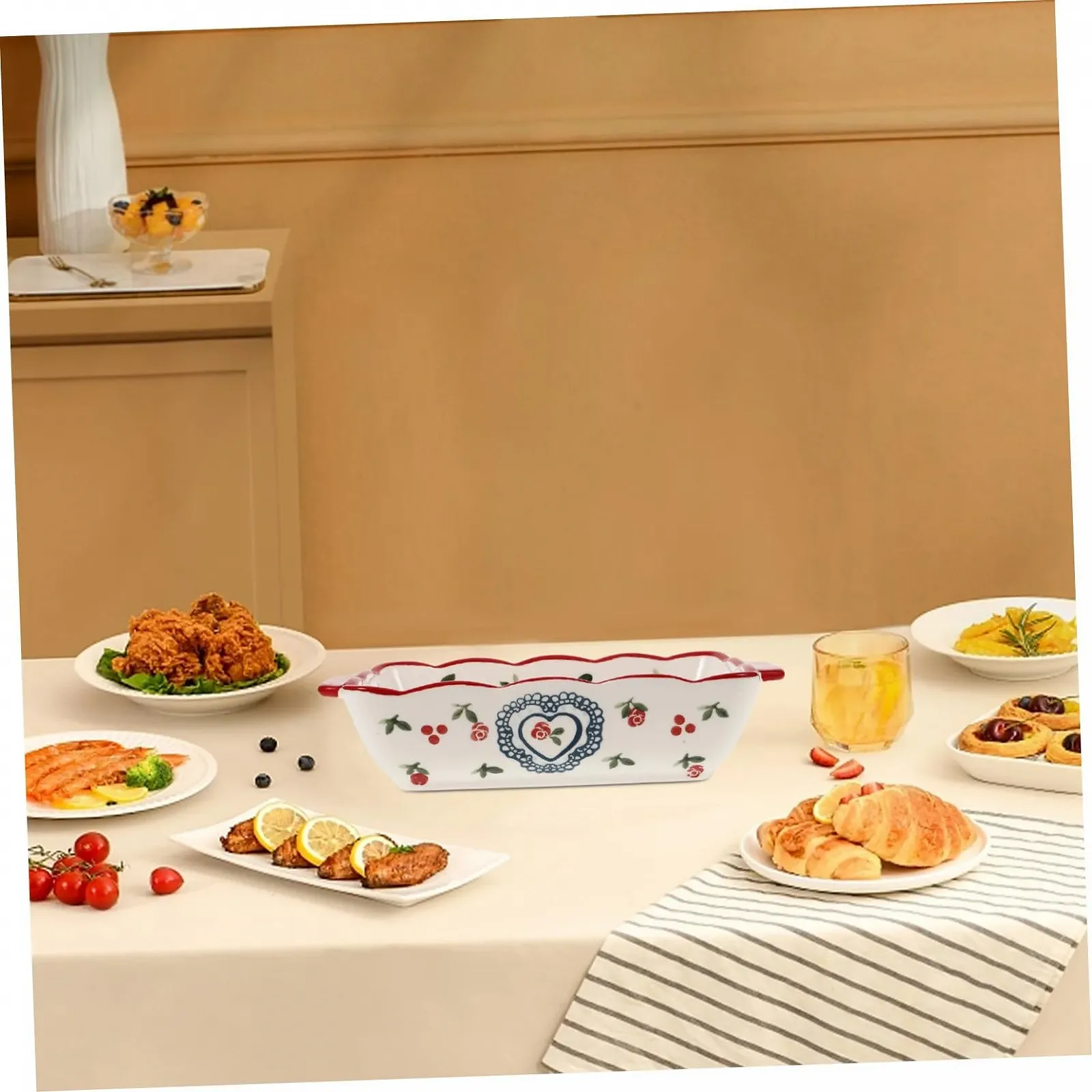 Форма для запікання керамічна прямокутна з ручками термостійка для мікрохвильової печі та духовки зносостійка, фото №4