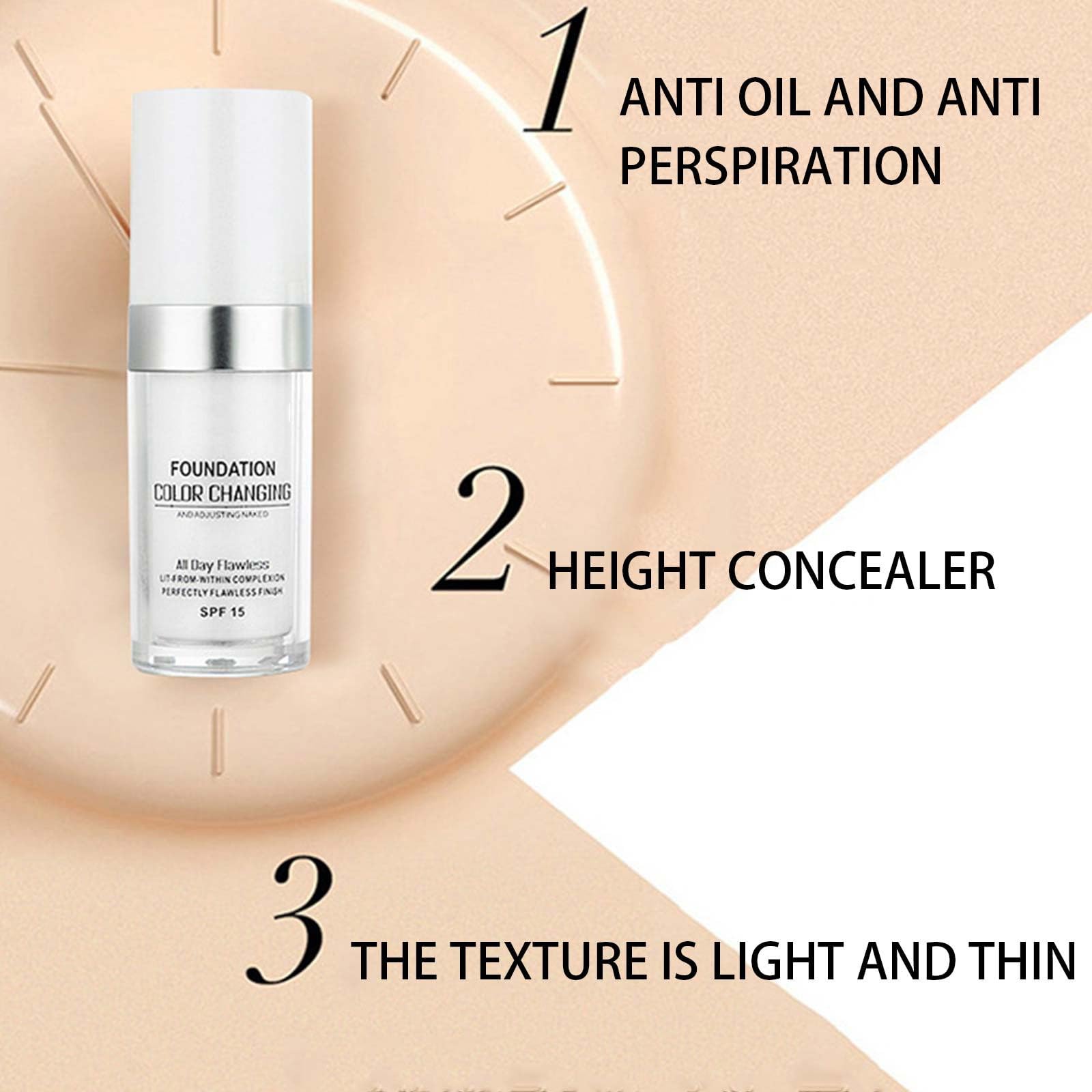 Тональный крем Colour Changing для зрелой кожи, увлажняющий и водостойкий, изменяющий цвет, длительное действие (3 шт., 30 мл), фото №3