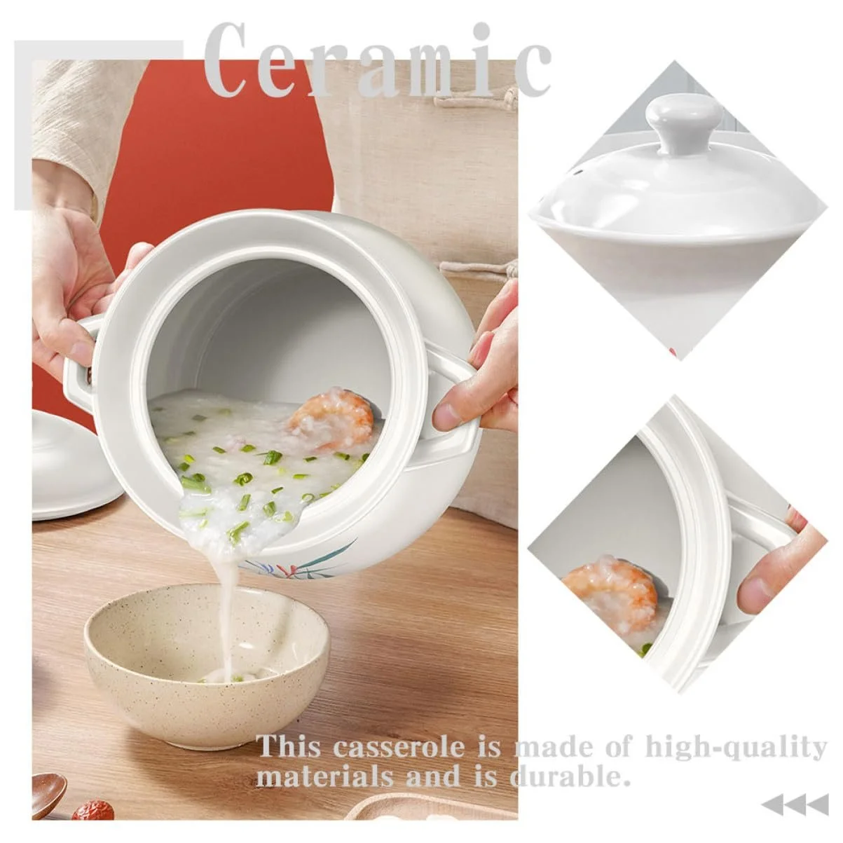 Кастрюля керамическая для супа 2 л термостойкая с крышкой, фото №8