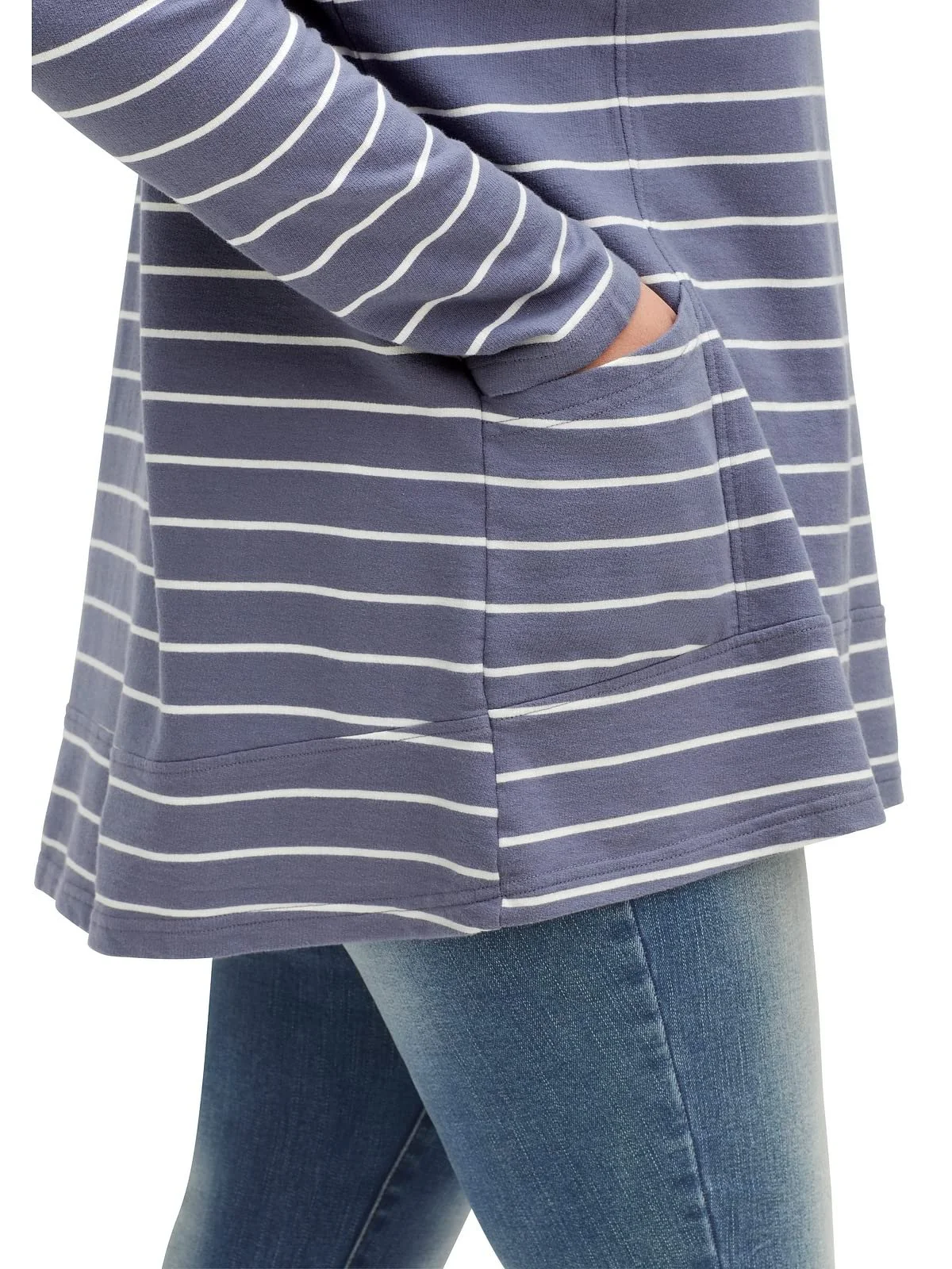 Женский Свитшот Больших Размеров Sheego A-силуэта в Полоску с Воротником Троер, Повседневный, Спортивный, Круглый Вырез, фото №3