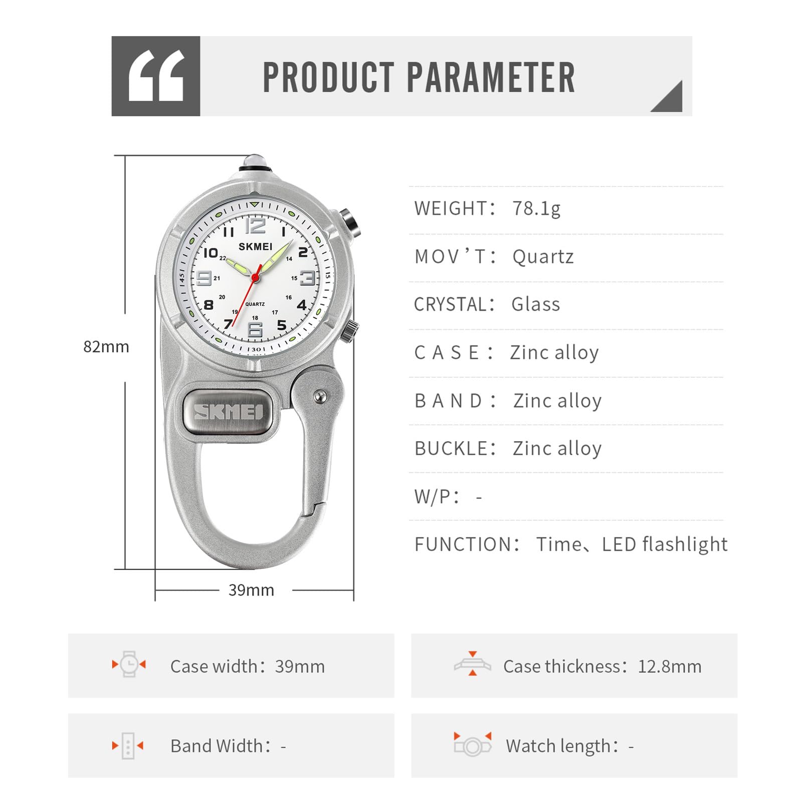 Кишеньковий годинник findtime з карабіном для альпінізму медсестер Монітор серцебиття аналоговий кварцовий годинник зі світлодіодним ліхтариком, фото №5