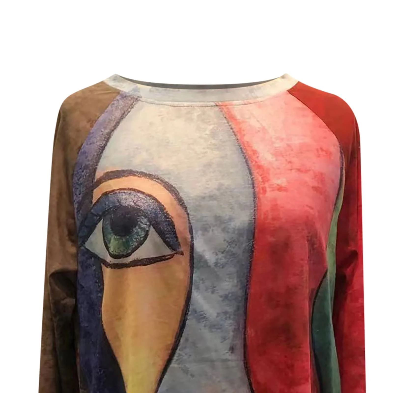 Свитшот Komiseup Женский Длинный Без Капюшона Basic Круглый вырез Длинный рукав Винтажный принт Свободный Спортивный Топ, фото №4