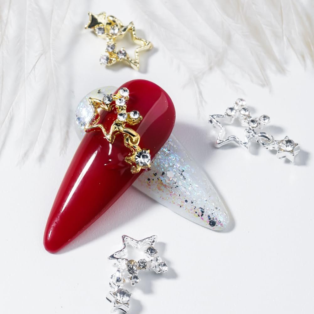 Стрази для нігтів Зірка Метал Кристал 15 x 9 мм Золотий, Срібний, 10 шт, фото №3