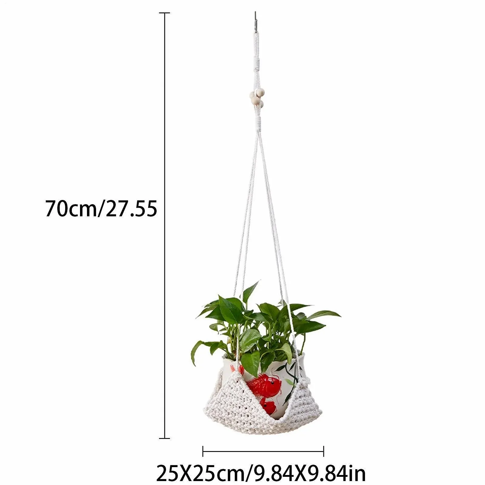 Подвесное кашпо Indoor Plant Hanger Hand Woven Boho макраме с квадратным основанием, плетеное, фото №4