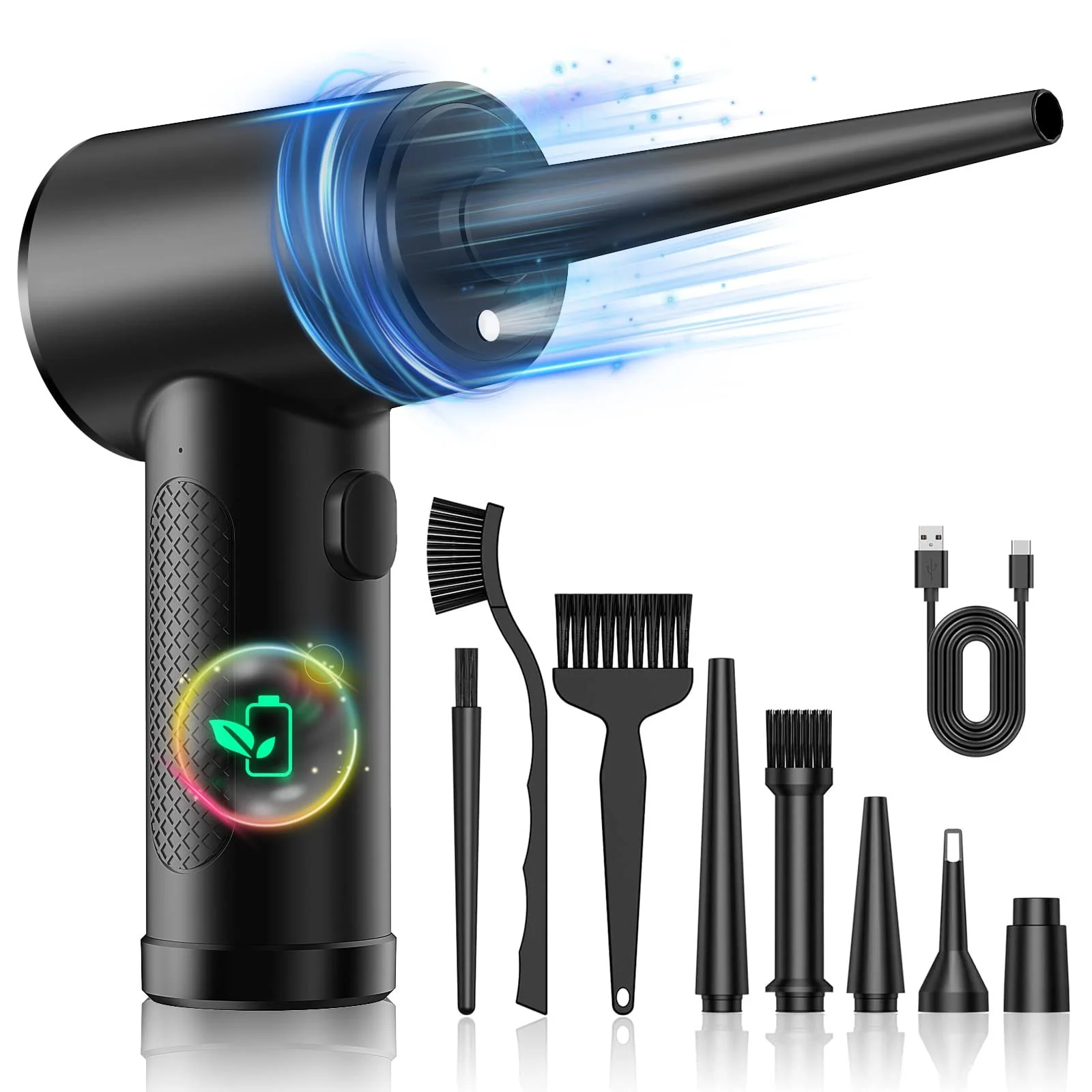 Аккумуляторный воздуходувка VANBAR 3-Speed 110 000 RPM 7600 mAh LED USB Quick Charge, фото №1