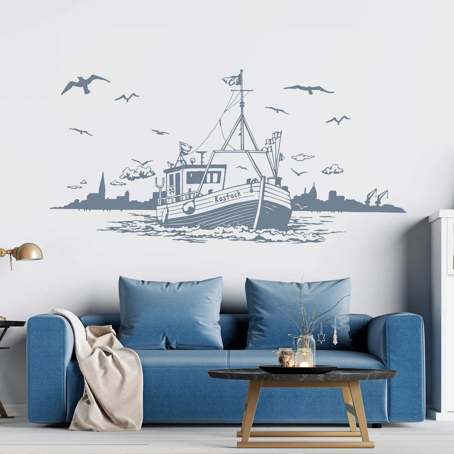 Наклейка на стіну M2164 Човен з горизонтом Ростока та чайками 47 x 100 см Темно-сірий, фото №3 Наклейка на стіну M2164 Човен з горизонтом Ростока та чайками 47 x 100 см Темно-сірий, фото №3