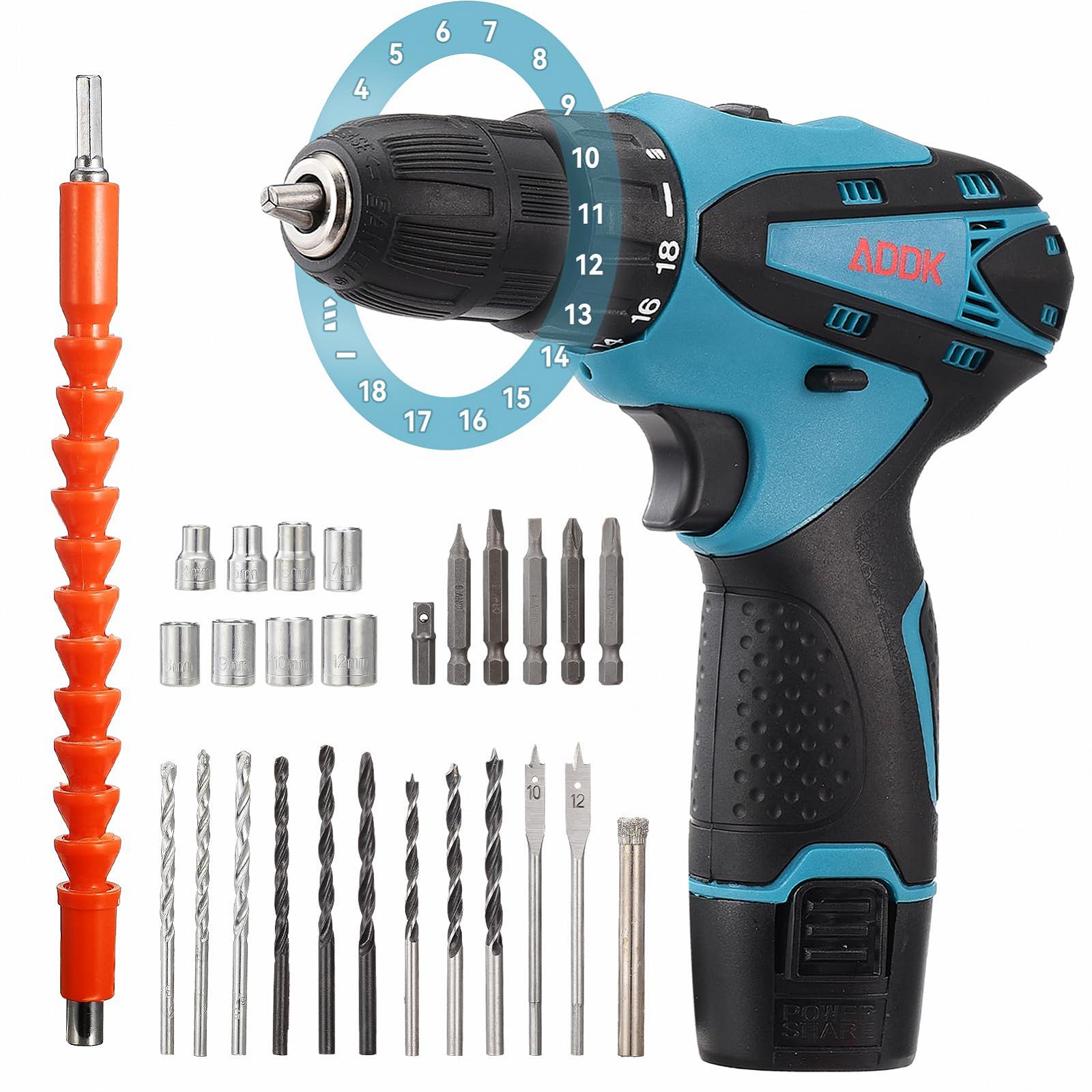 Дриль-шуруповерт belupai Cordless 12V Електрична викрутка 1 батарея 1.5Ah 2 швидкості 18+1 налаштування моменту обертання LED освітлення 30 аксесуарів і кейс для ремонту та DIY, фото №1