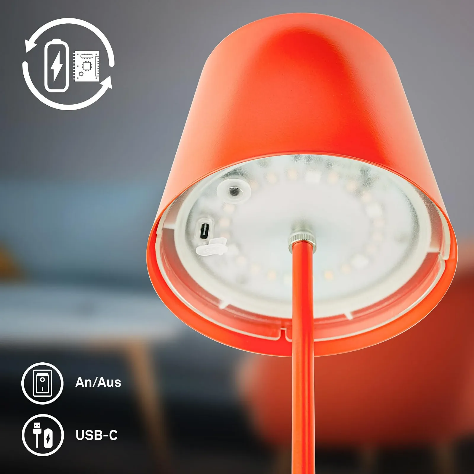 Настольная лампа BRILONER 3 in 1 RGBW LED IP44 Сенсорная Аккумуляторная 36 x 12 см Orange, фото №9