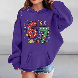 Худи Six Seven Meme для девочек, с длинными рукавами, с принтом 67, удобный мягкий свитшот, подростковая уличная одежда, модное худи для мальчиков и девочек synthetic.ua - Фото 1