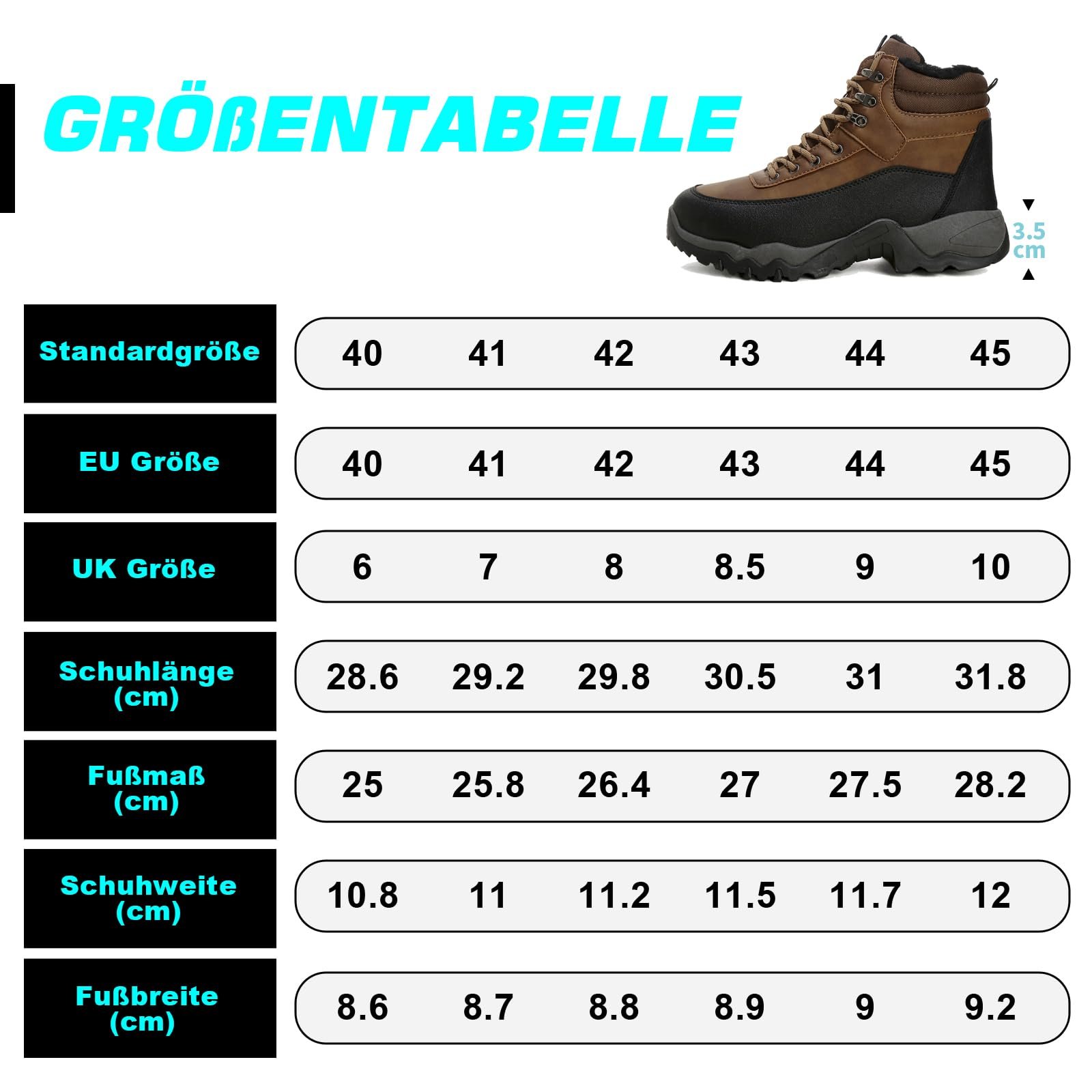 Трекинговые ботинки Bergschuhe зимние, Мужские зимние ботинки с теплой подкладкой, Удобные зимние сапоги Водонепроницаемые туристические ботинки Снежные сапоги для активного отдыха, Мужская обувь для трейлраннинга, фото №6