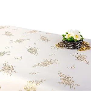 Скатертина Великодня Плямостійка Двостороння Polyester Lamatex Срібляста Золотиста - Фото 1