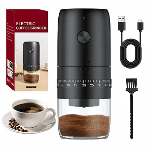 Кавомолка Pawfly Конічна керамічна 40 ступенів з автоматичною зупинкою та щіткою для чищення Електрична Професійна для подорожей Кемпінгу - Фото 1