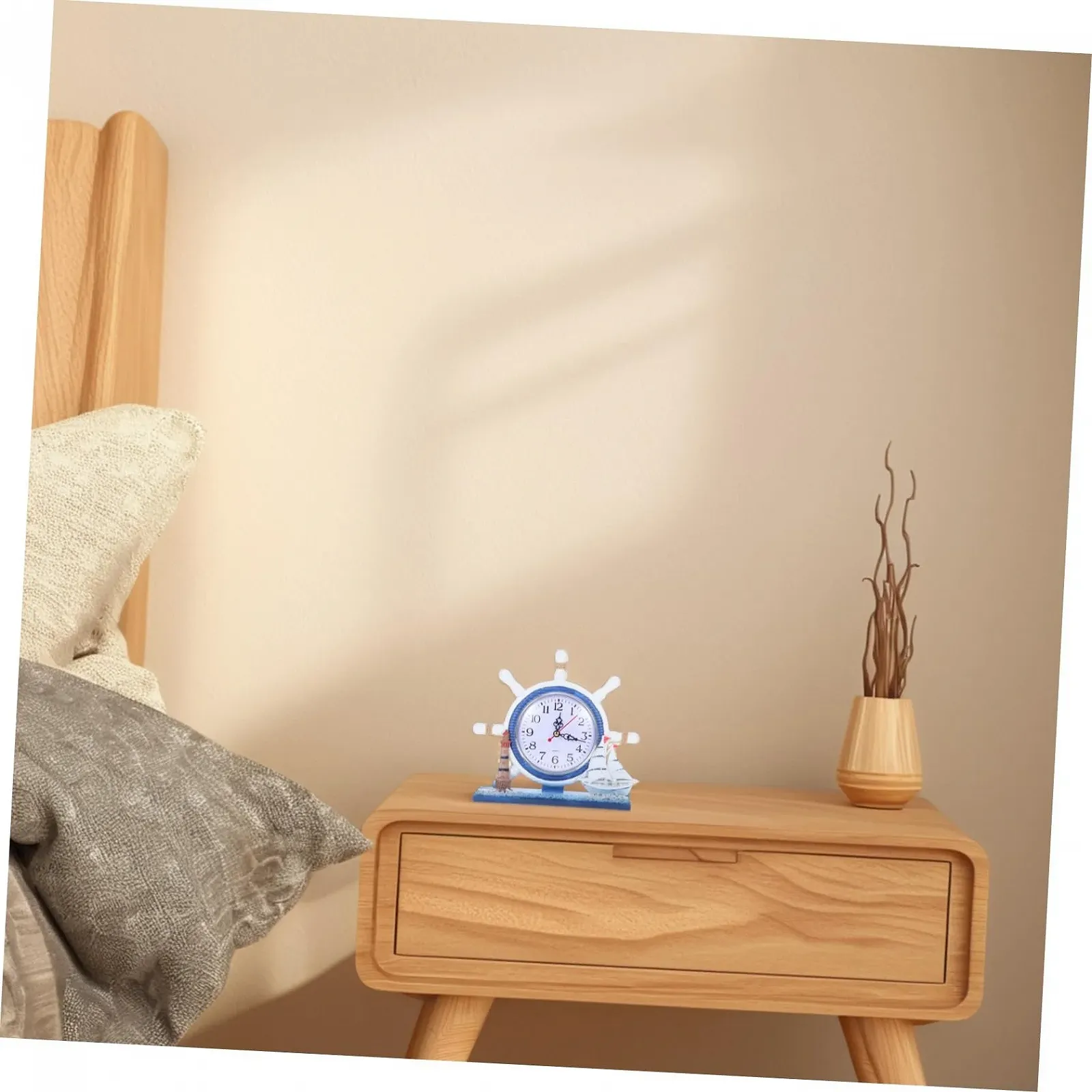 Настільний годинник MUCKLILY Nautical Silent, Вінтажний будильник з маяком та штурвалом для прибережного декору, фото №6