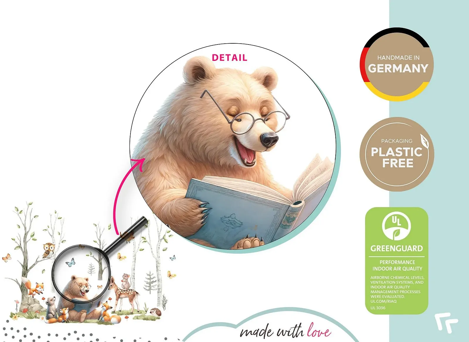 Наклейка на стену Little Deco DL5067 L Лесные животные Медведь Лиса, фото №5