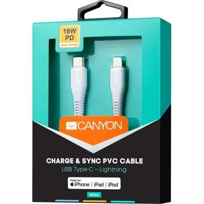 Дата кабель USB Type-C to Lightning 1.2m MFI White Canyon (CNS-MFIC4W), фото №3 Дата кабель USB Type-C to Lightning 1.2m MFI White Canyon (CNS-MFIC4W), фото №3