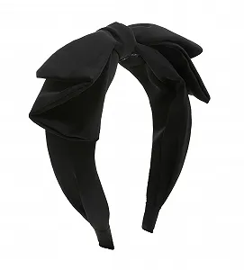 Обруч Axy HRS5 з великим бантом 20 см x 6.5 см, покритий сатином, чорний synthetic.ua - Фото 1