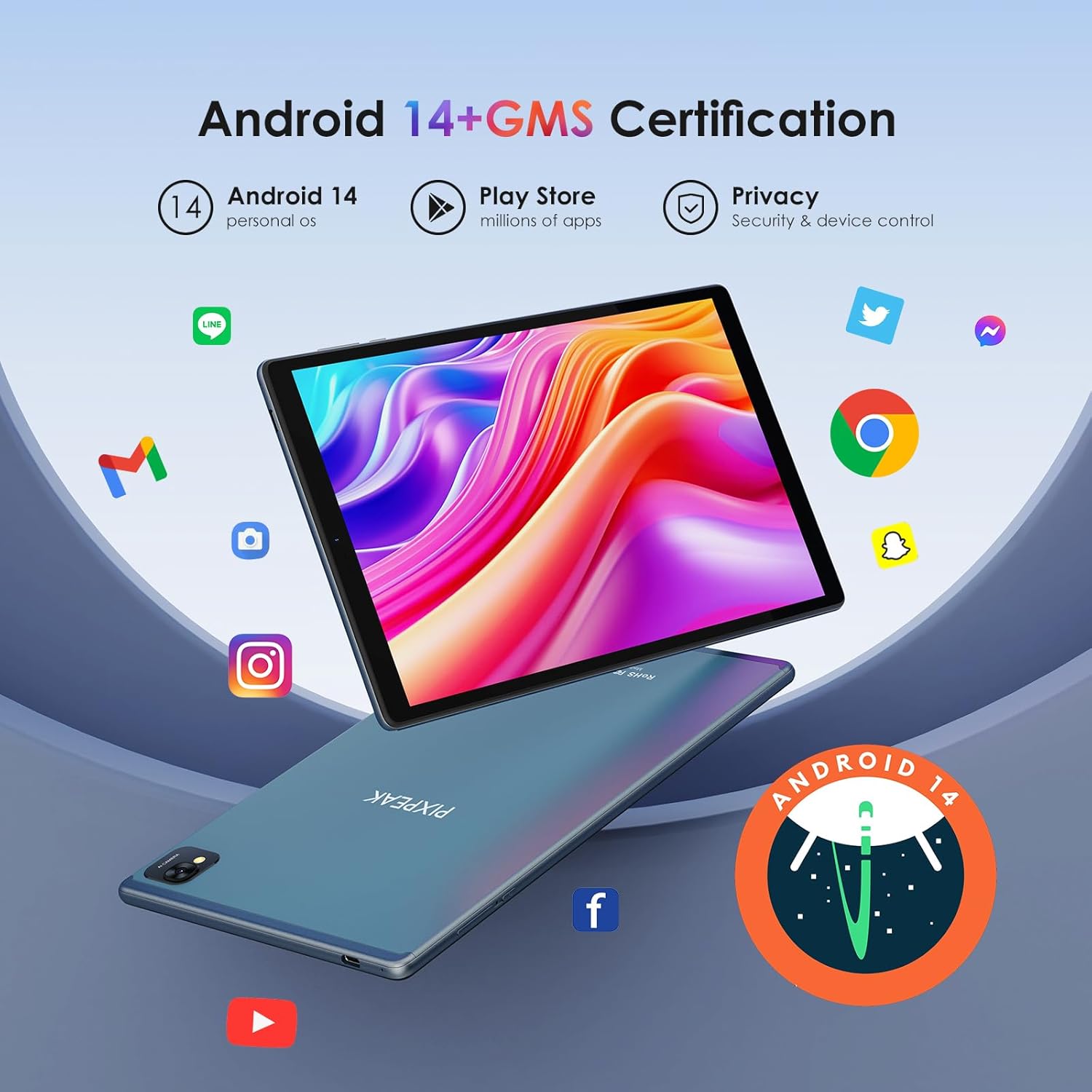 Планшет 10.1" Full HD Pixpeak L30 12+24/128Gb 4G 2-SIM 8 ядер Android 14 8000 mAh Синій, фото №3