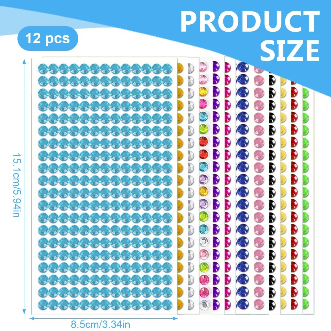 Самоклеючі блискучі кристали для манікюру Різні Кольори, 12 аркушів, фото №2