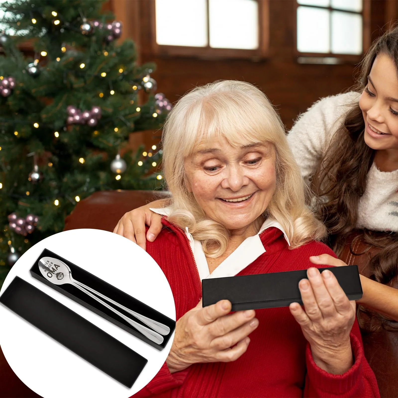 Ложка Hxezoc Набор 2 шт Дедушка и Бабушка в подарок для дедушки и бабушки от внука Кофейные ложки из нержавеющей стали с гравировкой Доброе утро Подарки на День матери День отца День рождения Пасха Рождество, фото №7