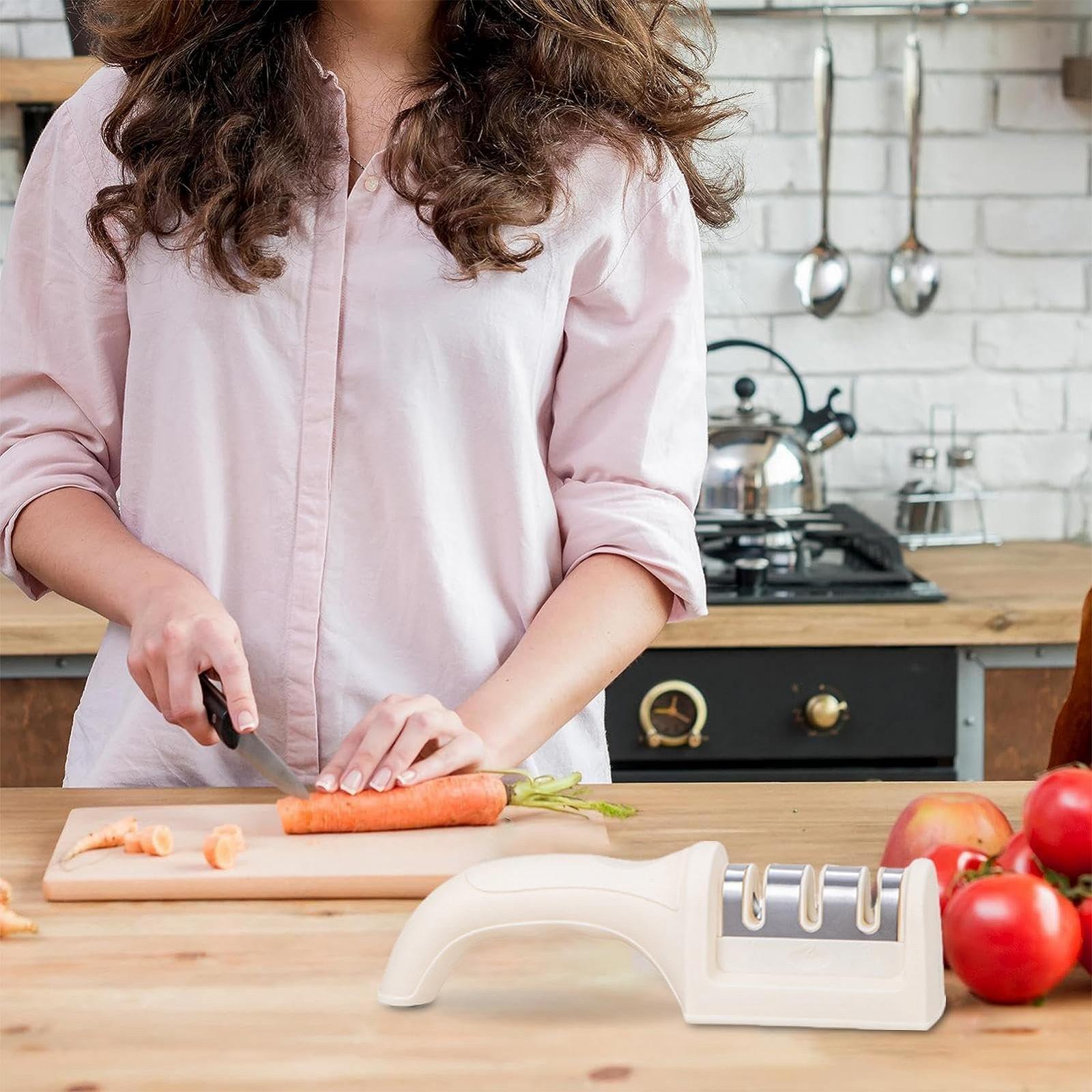 Точилка для ножниц HJZZQH 3-ступенчатая, нескользящее основание, для заточки и полировки кухонных ножей, фото №7