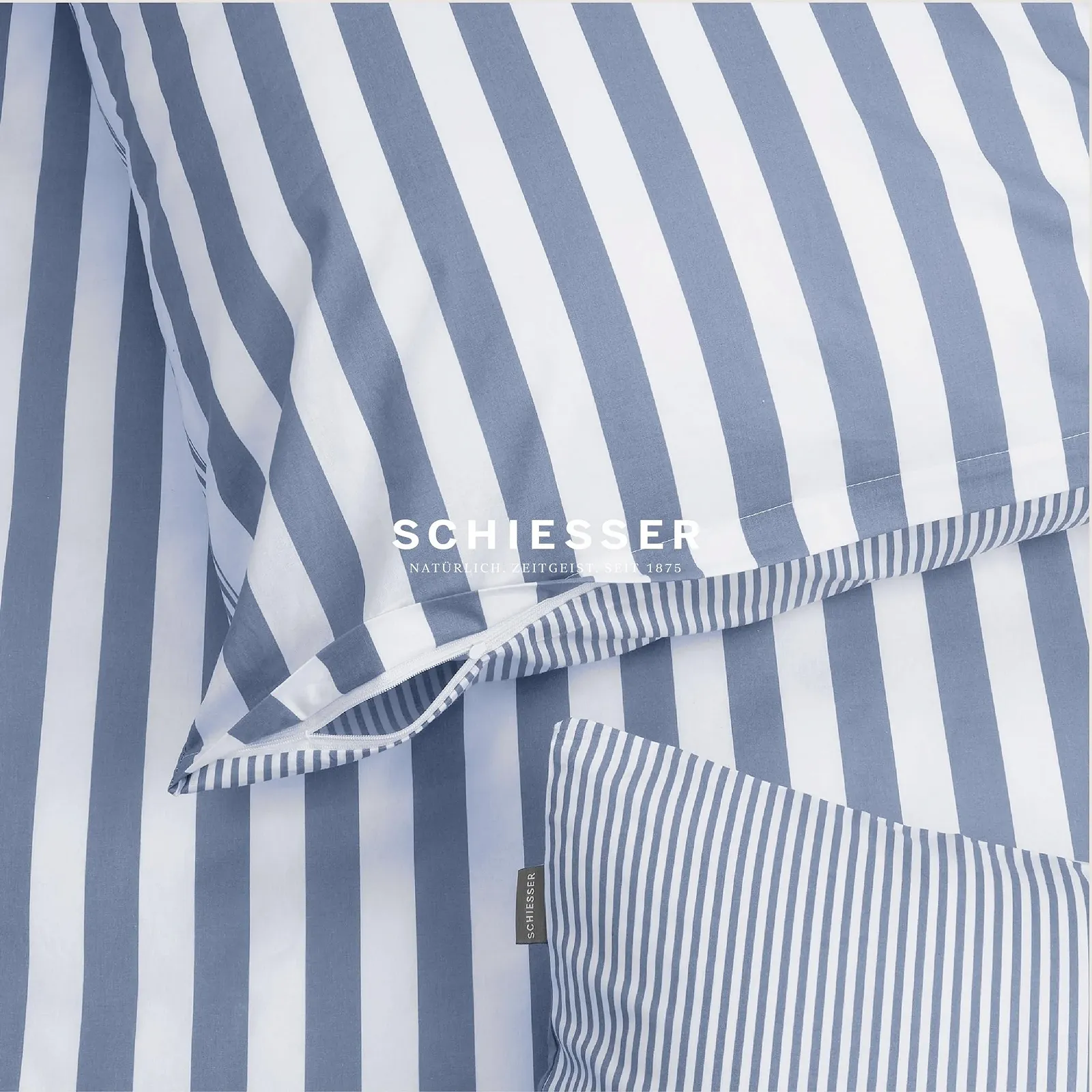 Комплект постільної білизни Schiesser Marie 2 предмети у смужку Renforcé 100% бавовна 155 x 220 см + 80 x 80 см на блискавці світло-блакитний, фото №4