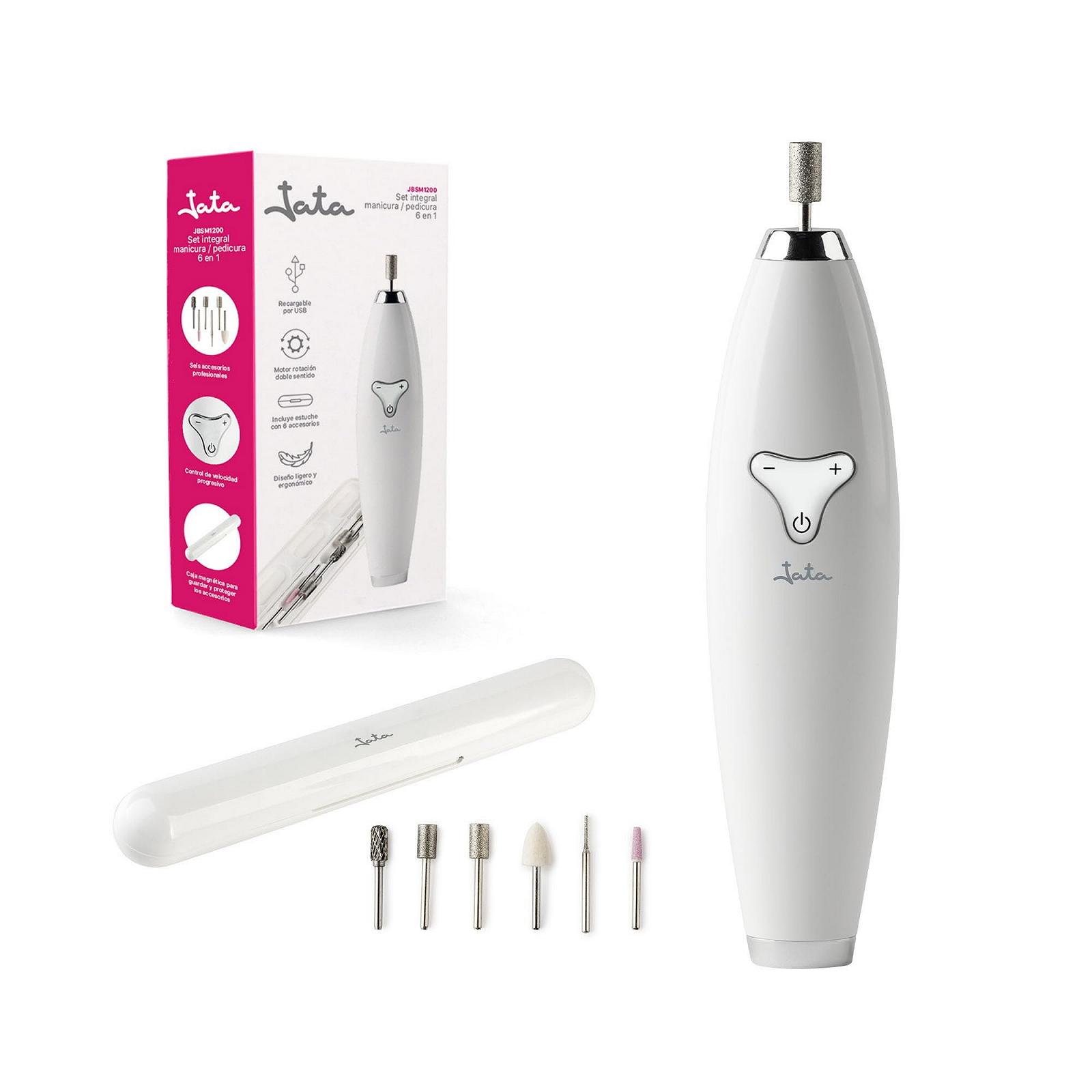 Набір для манікюру та педикюру JATA JBSM1200 Professional Double Rotation, 6 аксесуарів, USB-зарядка, білий, фото №1