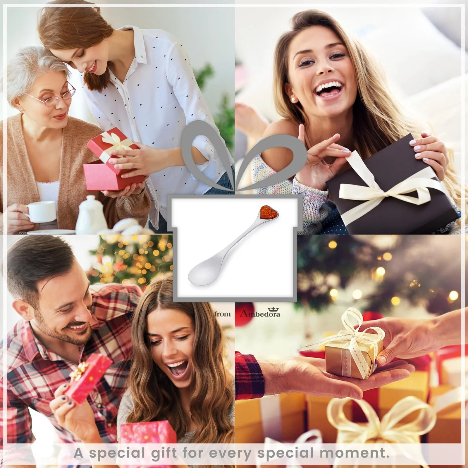 Ложка Сувенірна Sterling Silver Polished Baltic Amber Серце M Срібна, фото №6