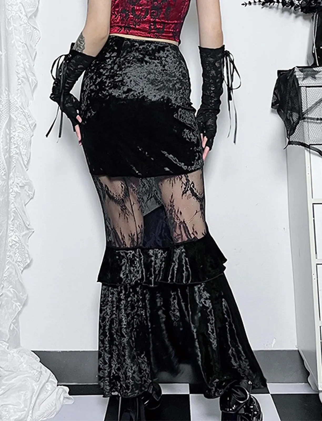Спідниця Міді Maeau Готика Рок Жіноча Панк Хіп Чорний, фото №4