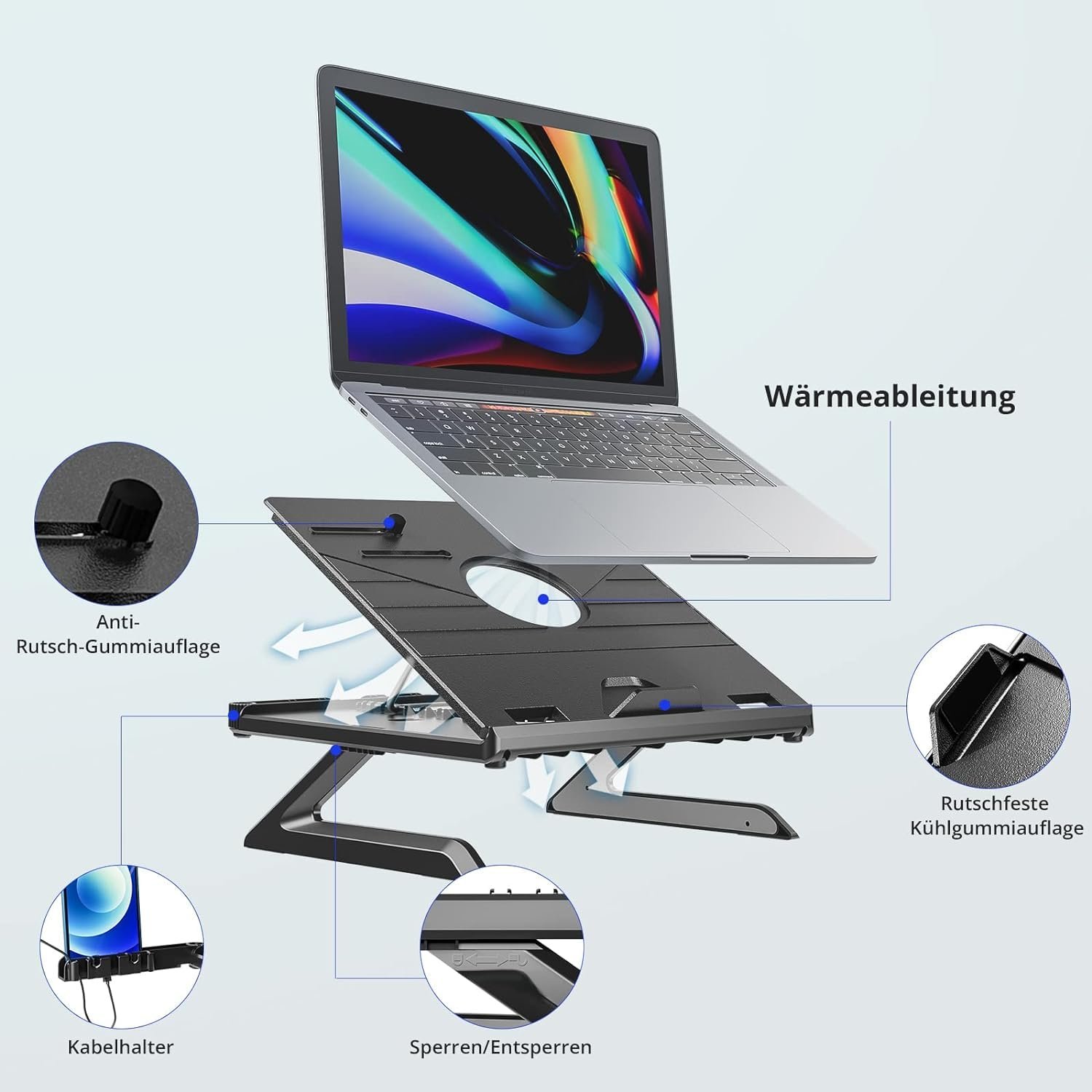 Подставка для ноутбука, складная подставка для ноутбука, подставка для ноутбука, регулируемая по высоте, многофункциональная подставка для ноутбука, держатель для ноутбука совместим с ноутбуком (10-16 дюймов) Lenovo, HP и MacBook, фото №5