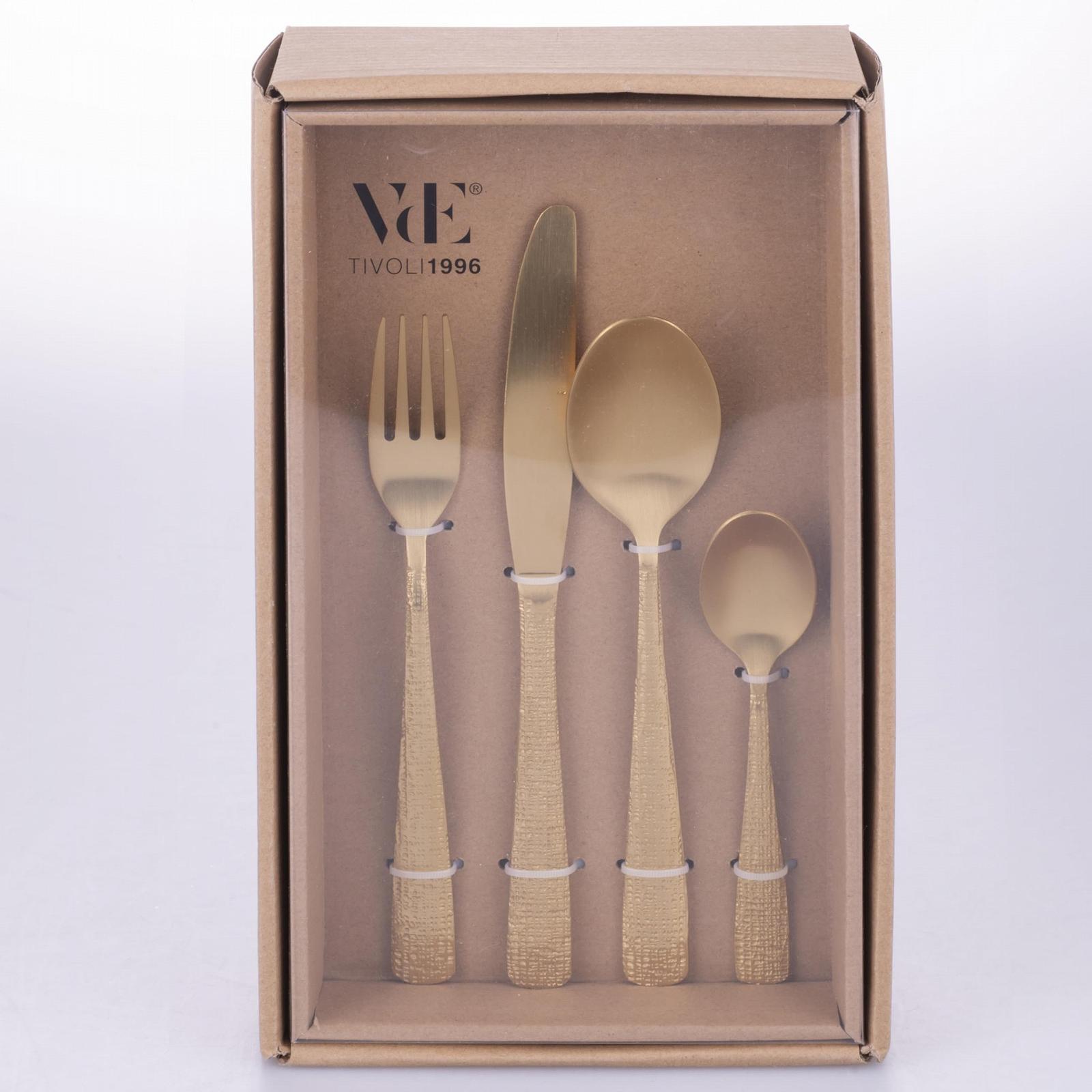 Набор столовых приборов 24 шт. Нержавеющая сталь 18/0 Матовое золото Текстурная ручка, фото №2 Набор столовых приборов 24 шт. Нержавеющая сталь 18/0 Матовое золото Текстурная ручка, фото №2