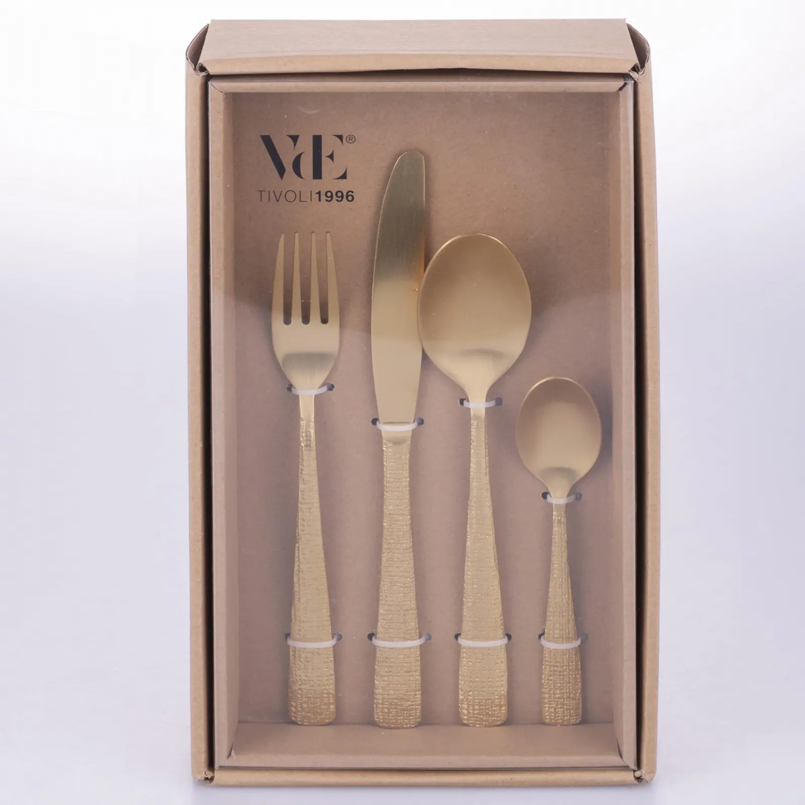 Набір столових приборів 24 шт. Нержавіюча сталь 18/0 Матове золото Текстурна ручка, фото №2 Набір столових приборів 24 шт. Нержавіюча сталь 18/0 Матове золото Текстурна ручка, фото №2