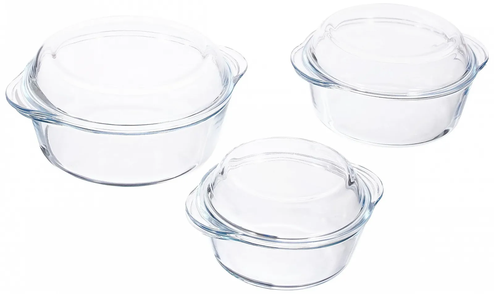 Набір скляних форм для запікання Круглі з кришками 3 шт., фото №1