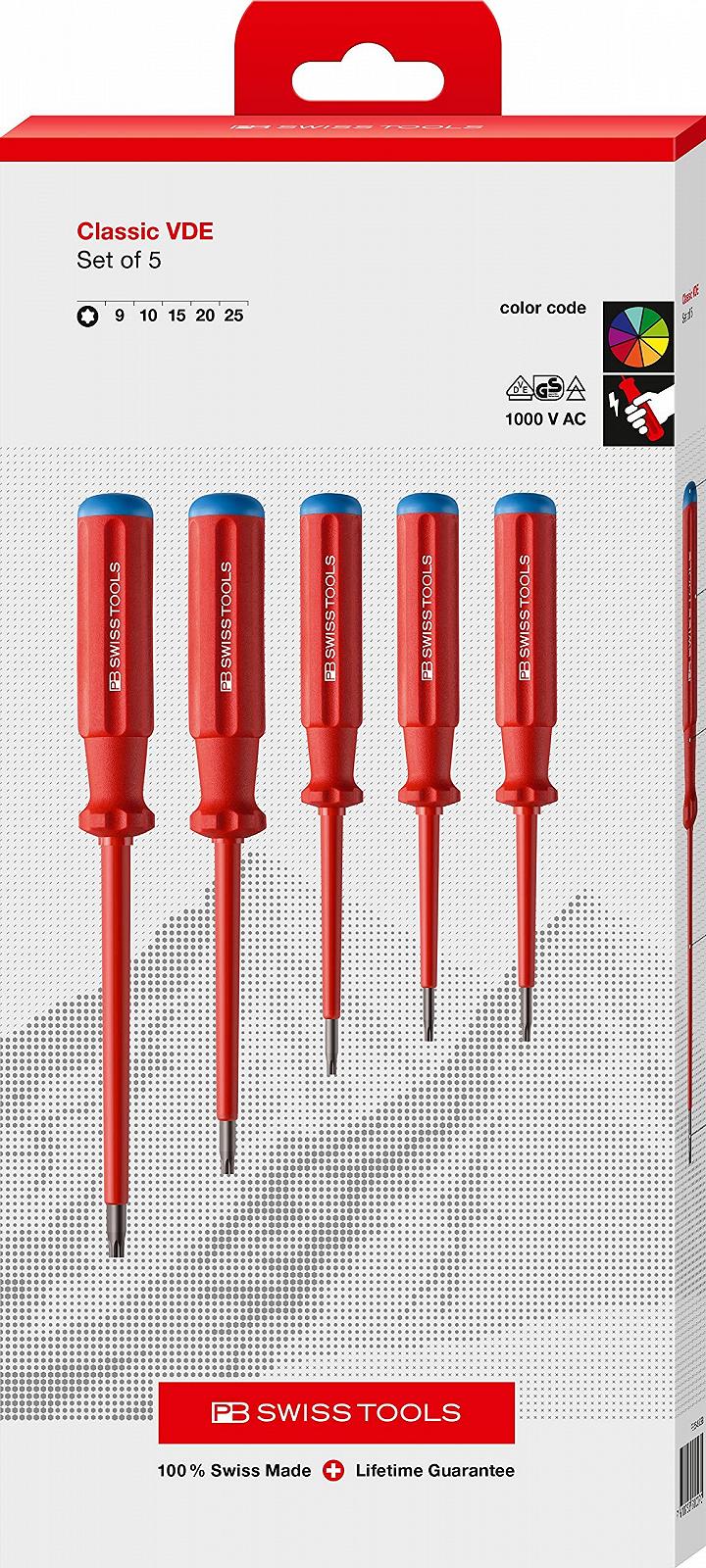 Набор отверток PB Swiss Tools Torx VDE PB 5549-100 T9-T25 5 шт. 1000 В AC / 1500 В DC, фото №2 Набор отверток PB Swiss Tools Torx VDE PB 5549-100 T9-T25 5 шт. 1000 В AC / 1500 В DC, фото №2