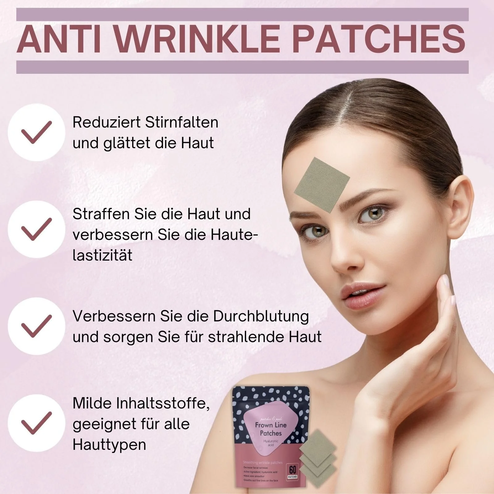 Пластирі проти зморшок Anti-Ageing з гіалуроновою кислотою для лоба, 60 шт, фото №4