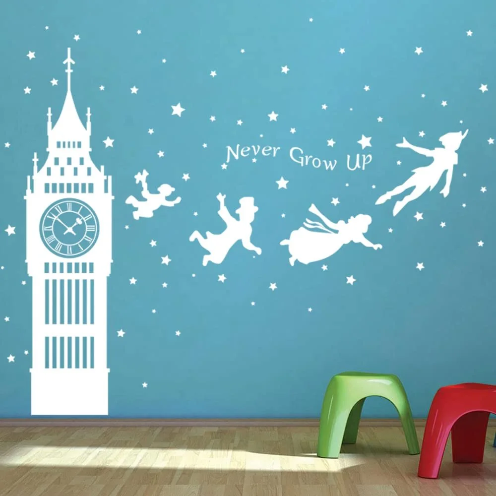 Наклейка на стіну Runtoo Peter Pan Big Ben Білий силует, фото №3