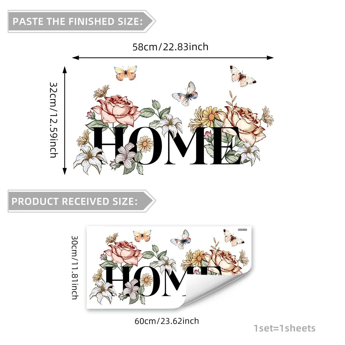 Наклейка на стіну HOME Квіти та метелики самоклеюча водостійка 30 x 60 см, фото №5