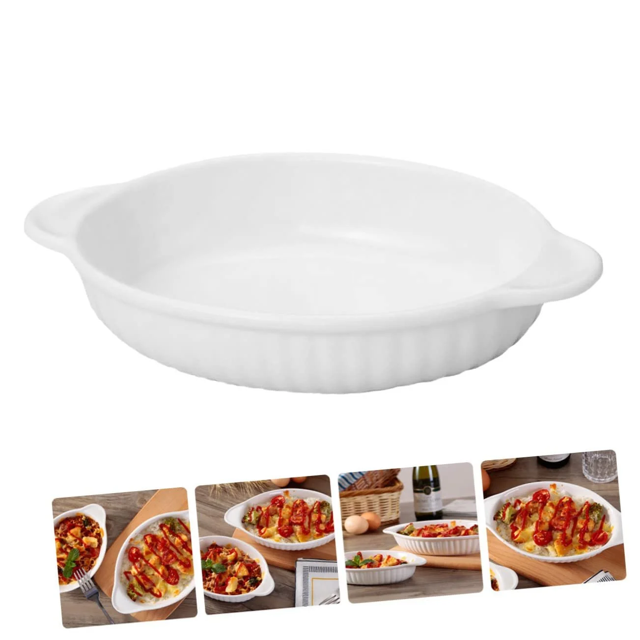 Форма для запекания IMIKEYA керамическая овальная с двойными ручками термостойкая, фото №5