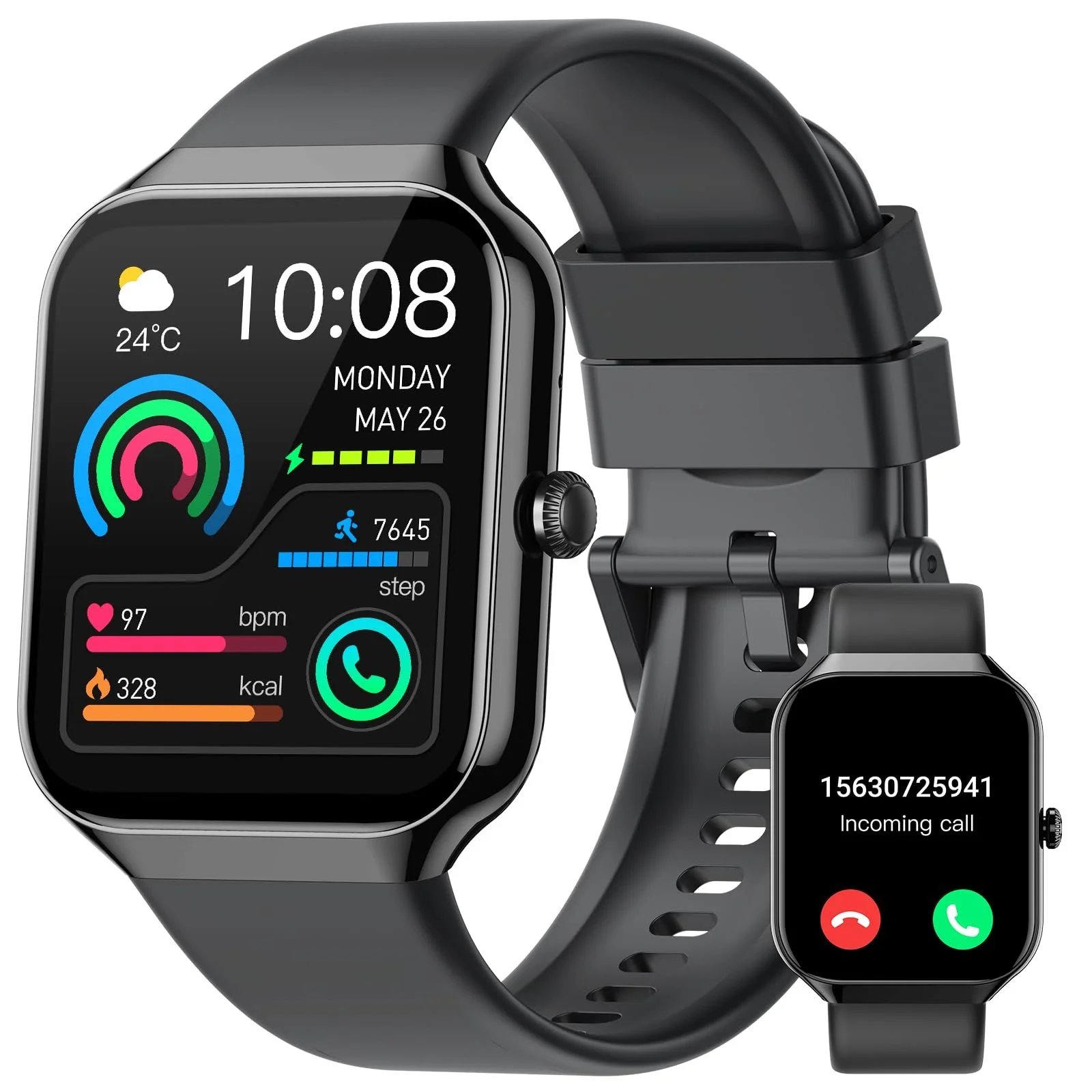 Смарт-часы 1.96 Inch Fitness Watch с функцией телефона, SpO2, монитор сердечного ритма, монитор сна, шагомер, 113+ спортивных режимов, IP68 водонепроницаемые, фото №1