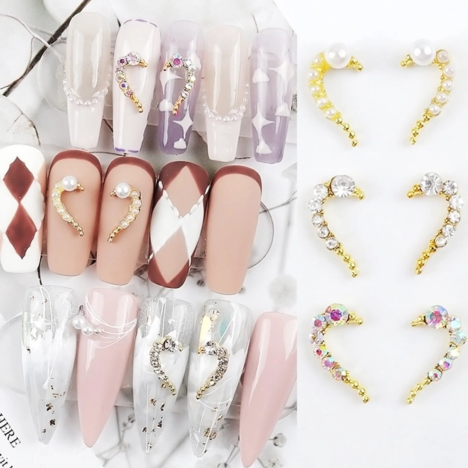 Підвіски для нігтів 3D Стрази Форма Серця 24 шт., фото №5