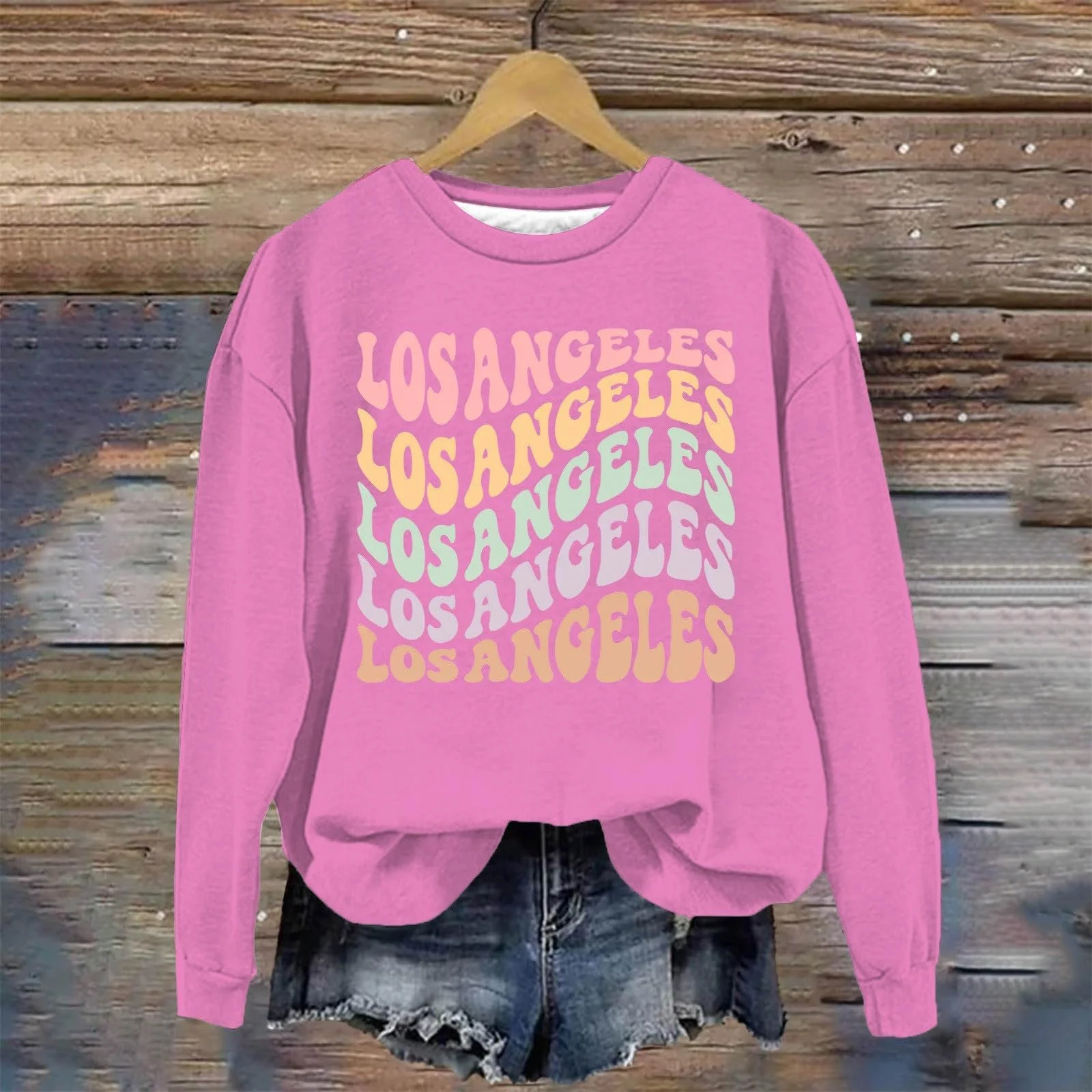 Женский свитшот с графическим принтом Los Angeles California, круглый вырез, принт с буквами, повседневный, винтажный, Backwoods, одежда, College, Y2K, фото №2