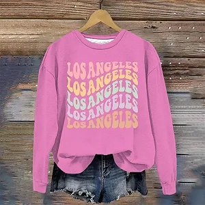 Женский свитшот с графическим принтом Los Angeles California, круглый вырез, принт с буквами, повседневный, винтажный, Backwoods, одежда, College, Y2K synthetic.ua - Фото 1