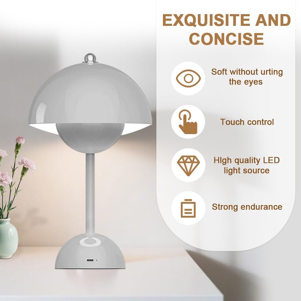 Настільна лампа LOMUG Flowerpot Mushroom LED Wireless Touch Dimmable Сіра, фото №3
